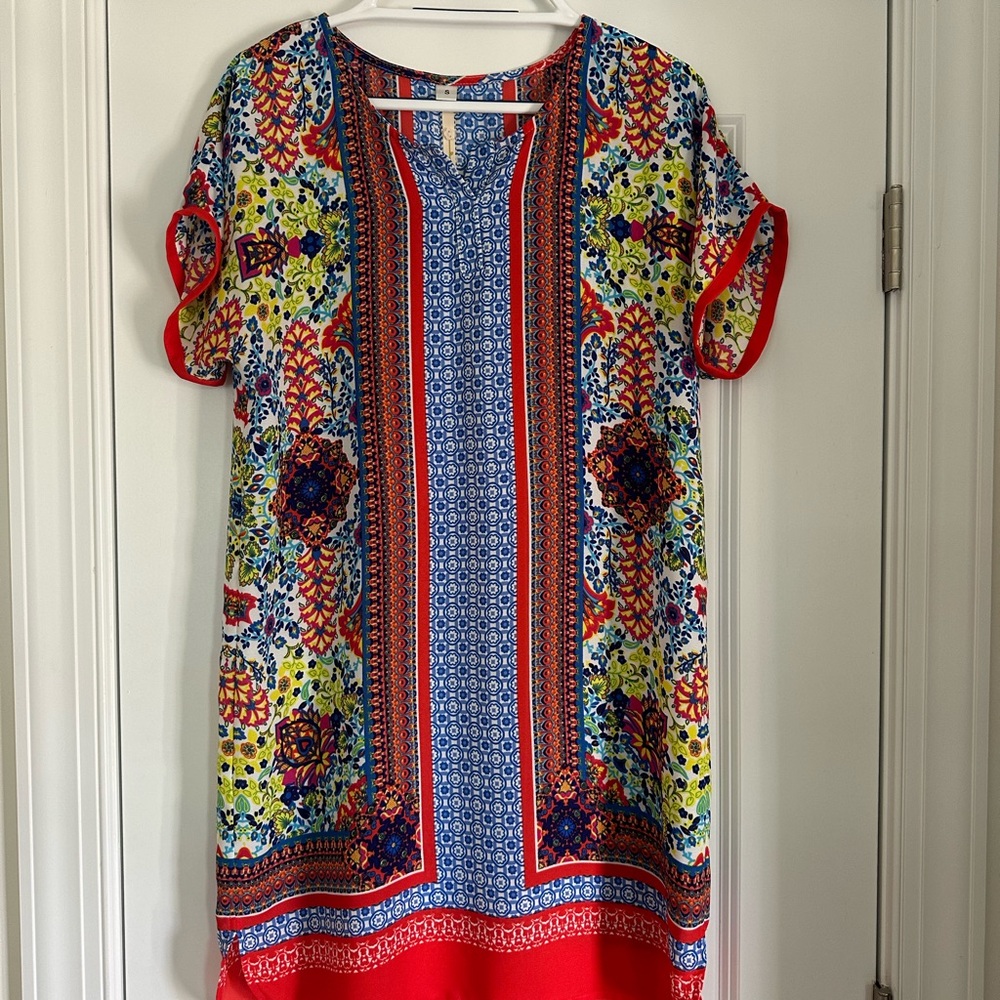 Uncle Frank Multi Color Geo Floral Print Lightweight Dress